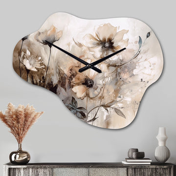 Delicate Warm Floral Impressions - Asymmetric Metal Wall Clock